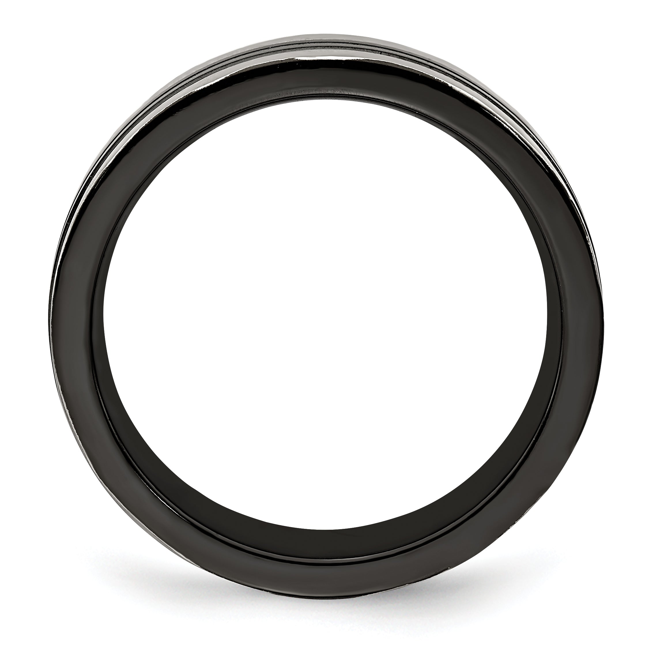 Edward Mirell Grey Titanium/Black Ti Center Grooved 6mm Flat Band Secondary image