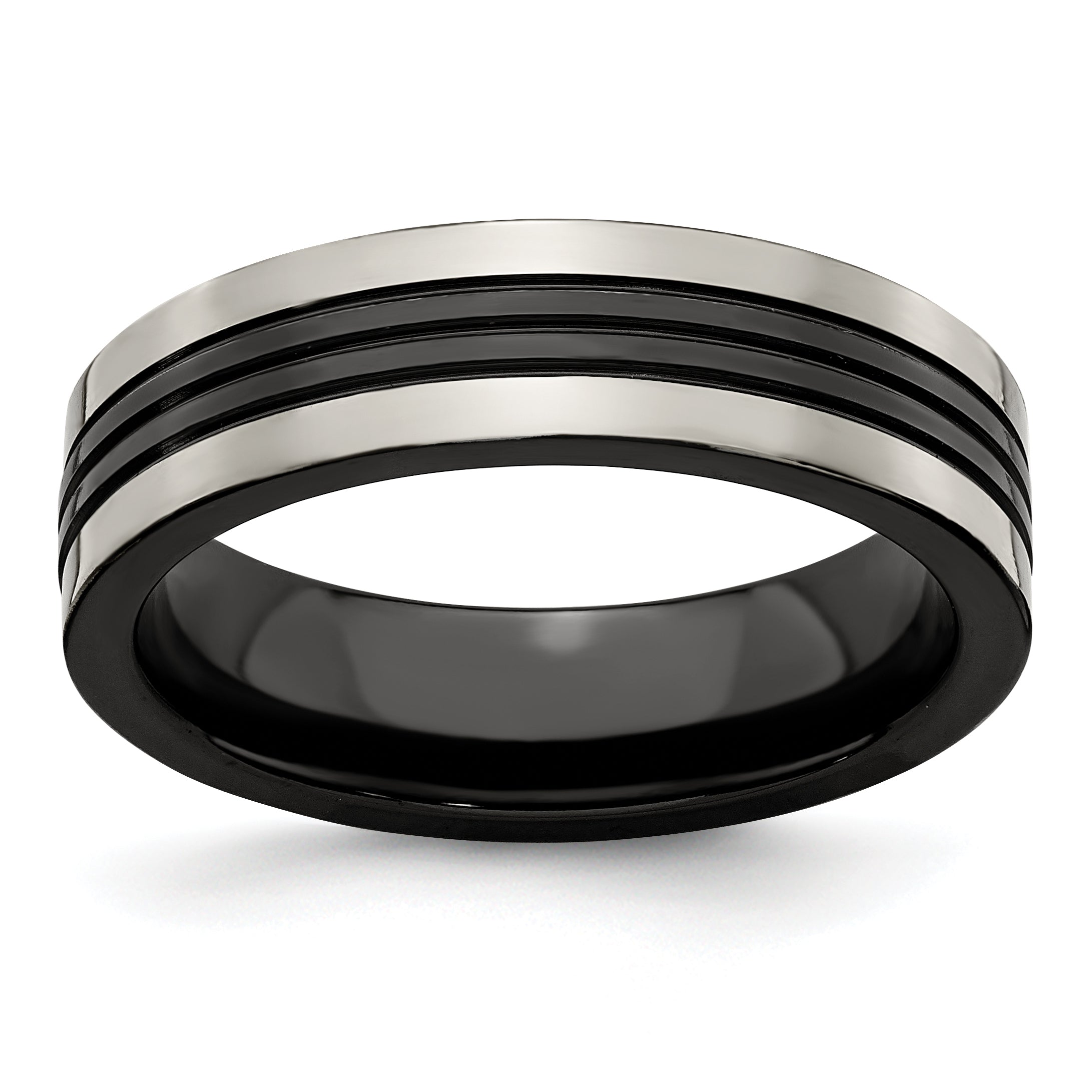 Edward Mirell Grey Titanium/Black Ti Center Grooved 6mm Flat Band Main image