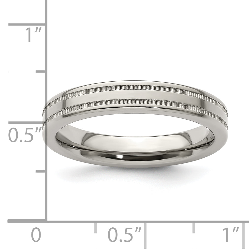 Edward Mirell Titanium Brushed/Polished Flat Milgrain 4mm Band Size 9.5