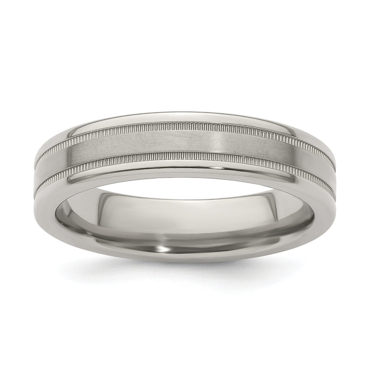 Edward Mirell Titanium Brushed/Polished Flat Milgrain 5mm Band, Size 5–12 - Sophia Jewelers Main image