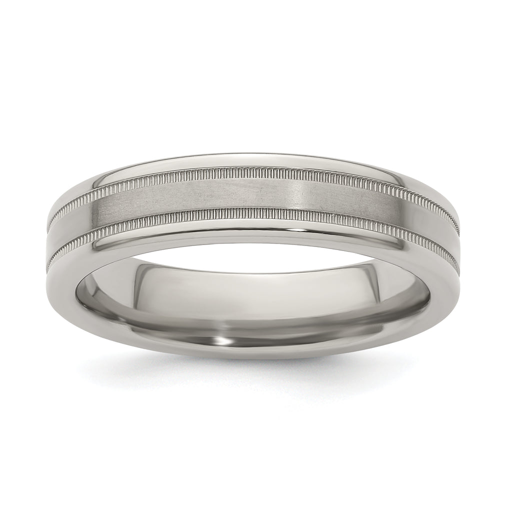 Edward Mirell Titanium Brushed/Polished Flat Milgrain 5mm Band