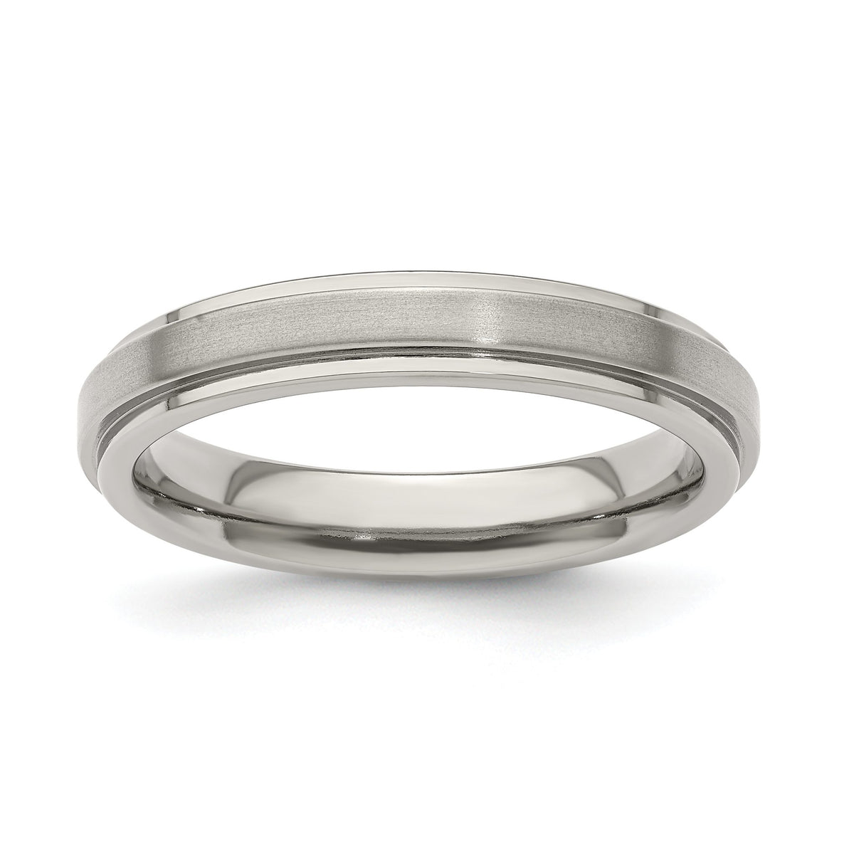 Edward Mirell Titanium Brushed/Polished Flat Step Edge 4mm Band, Size 5–12 - Sophia Jewelers Main image
