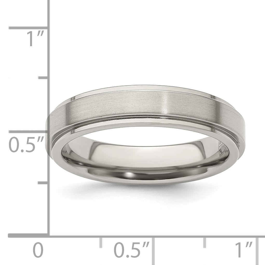 Edward Mirell Titanium Brushed/Polished Flat Step Edge 5mm Band Size 9.5