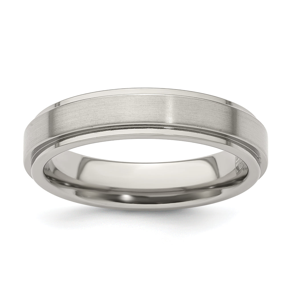 Edward Mirell Titanium Brushed/Polished Flat Step Edge 5mm Band Size 9.5