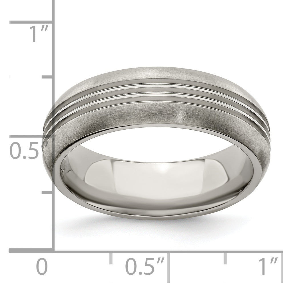 Edward Mirell Titanium Polished Triple Grooved 7mm Band Size 11.5