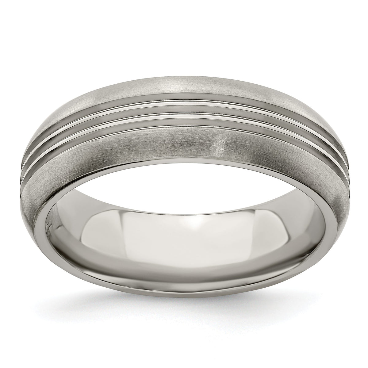 Edward Mirell Titanium Polished Triple Grooved 7mm Band, Size 6.5–11.5 - Sophia Jewelers Main image
