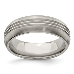 Edward Mirell Titanium Polished Triple Grooved 7mm Band Size 11.5