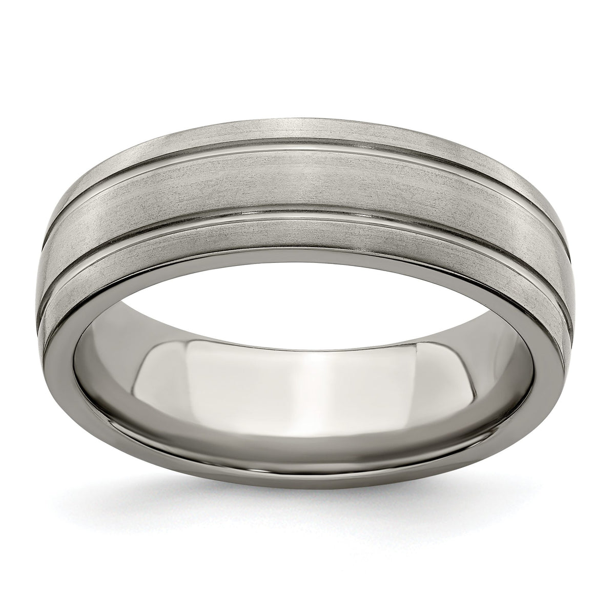 Edward Mirell Titanium Brushed/Polished Grooved 7mm Band, Size 6–12.5 - Sophia Jewelers Main image