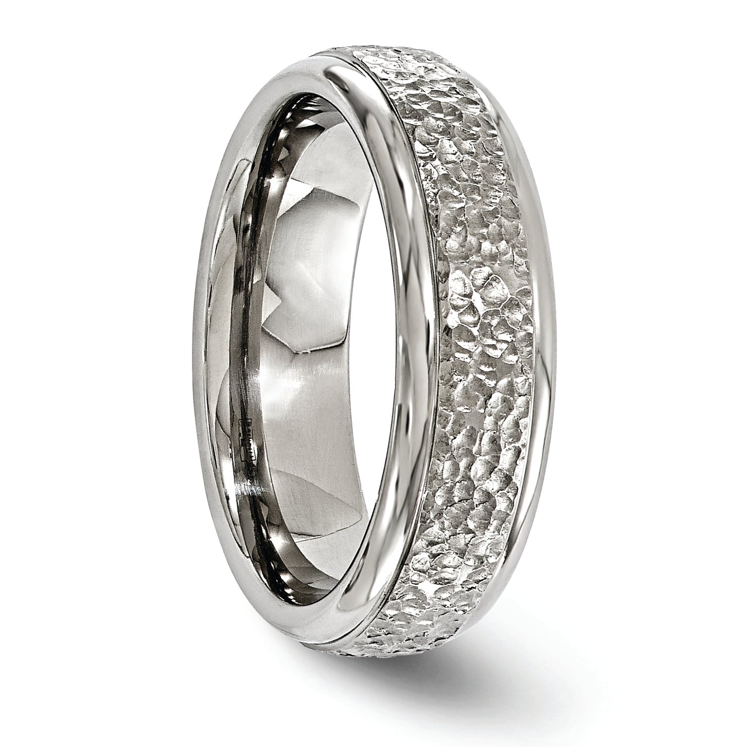 Edward Mirell Titanium Brushed & Polished Hammered 7mm Band