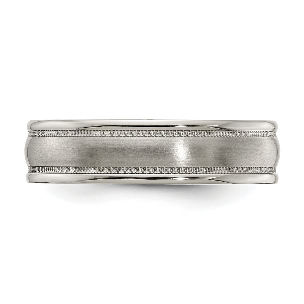 Edward Mirell Titanium Brushed/Polished Tri Dome Milgrain 6mm Band