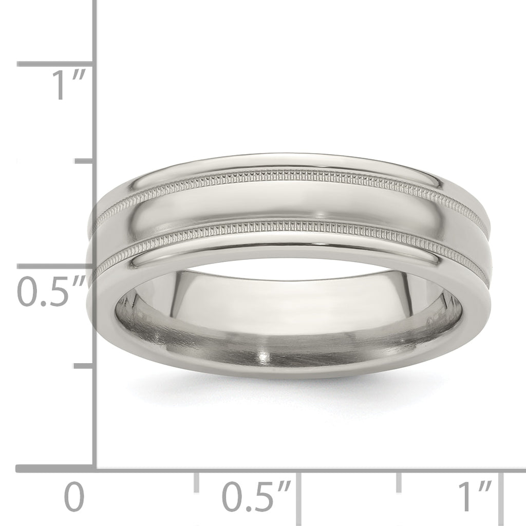 Edward Mirell Titanium Brushed/Polished Tri Dome Milgrain 6mm Band