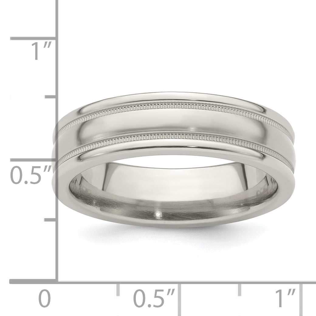 Edward Mirell Titanium Brushed/Polished Tri Dome Milgrain 6mm Band