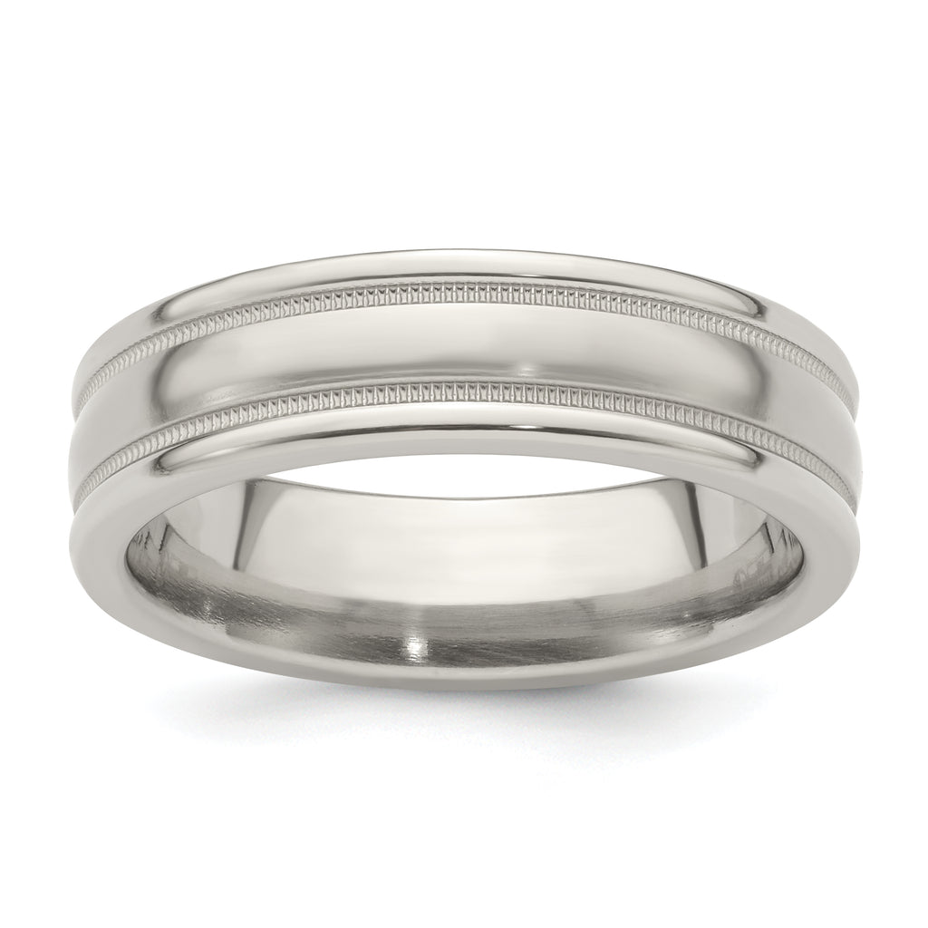 Edward Mirell Titanium Brushed/Polished Tri Dome Milgrain 6mm Band