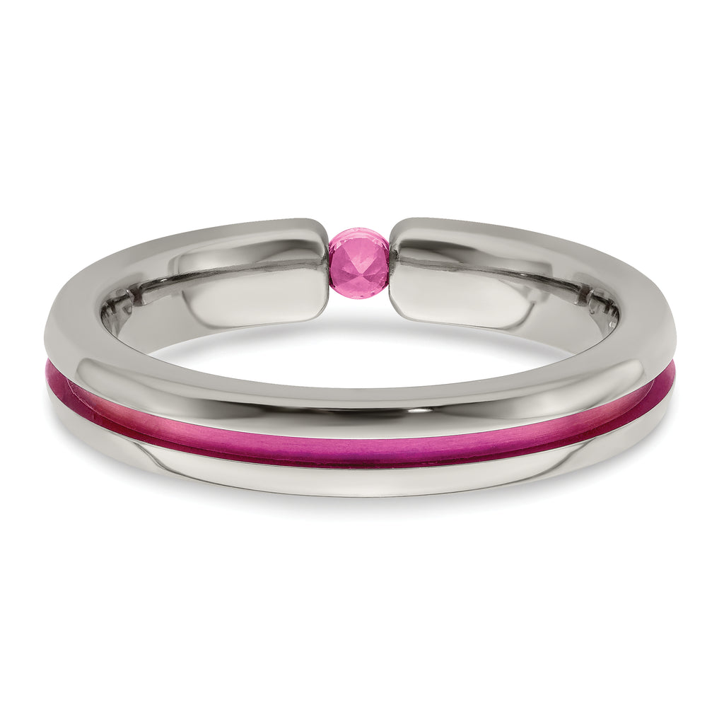 Edward Mirell Titanium Pink Sapphire & Anodized Grooved 4mm Band
