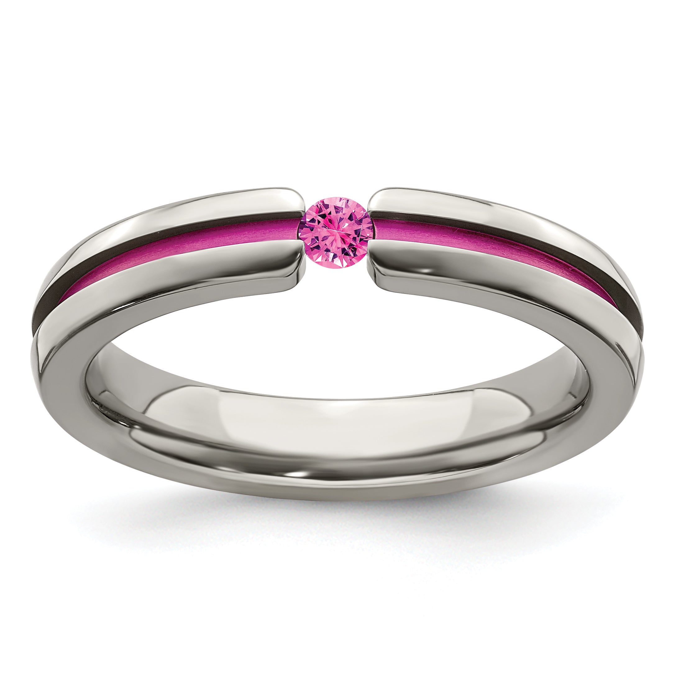 Edward Mirell Titanium Pink Sapphire & Anodized Grooved 4mm Band Main image