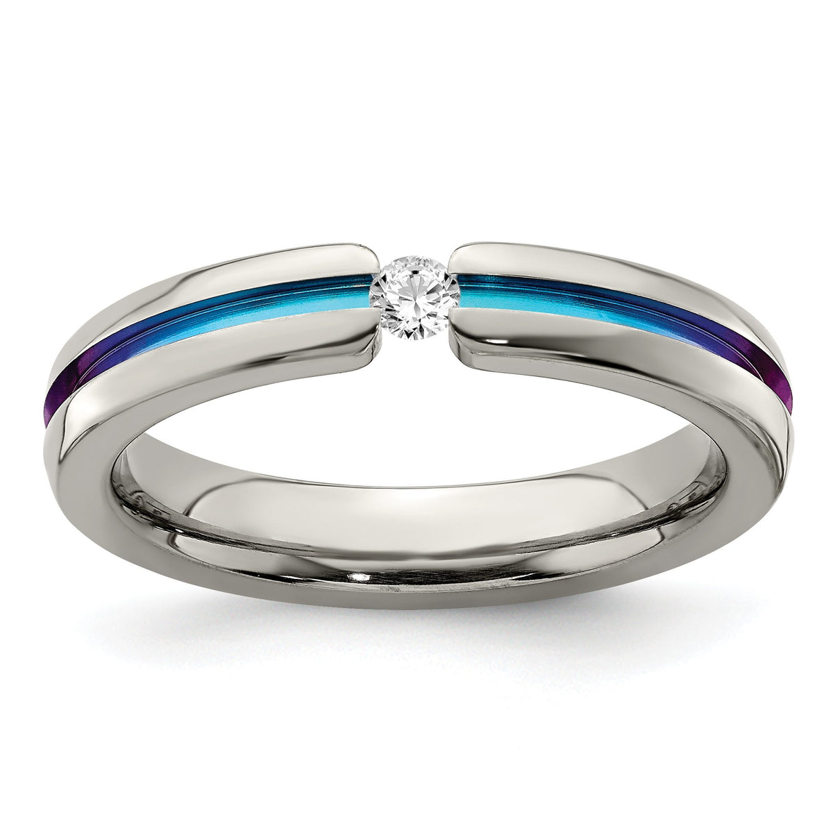 White Sapphire Multicolored Anodized Wedding Band in Titanium, 4mm, Size 10.5–11 - Sophia Jewelers Main image