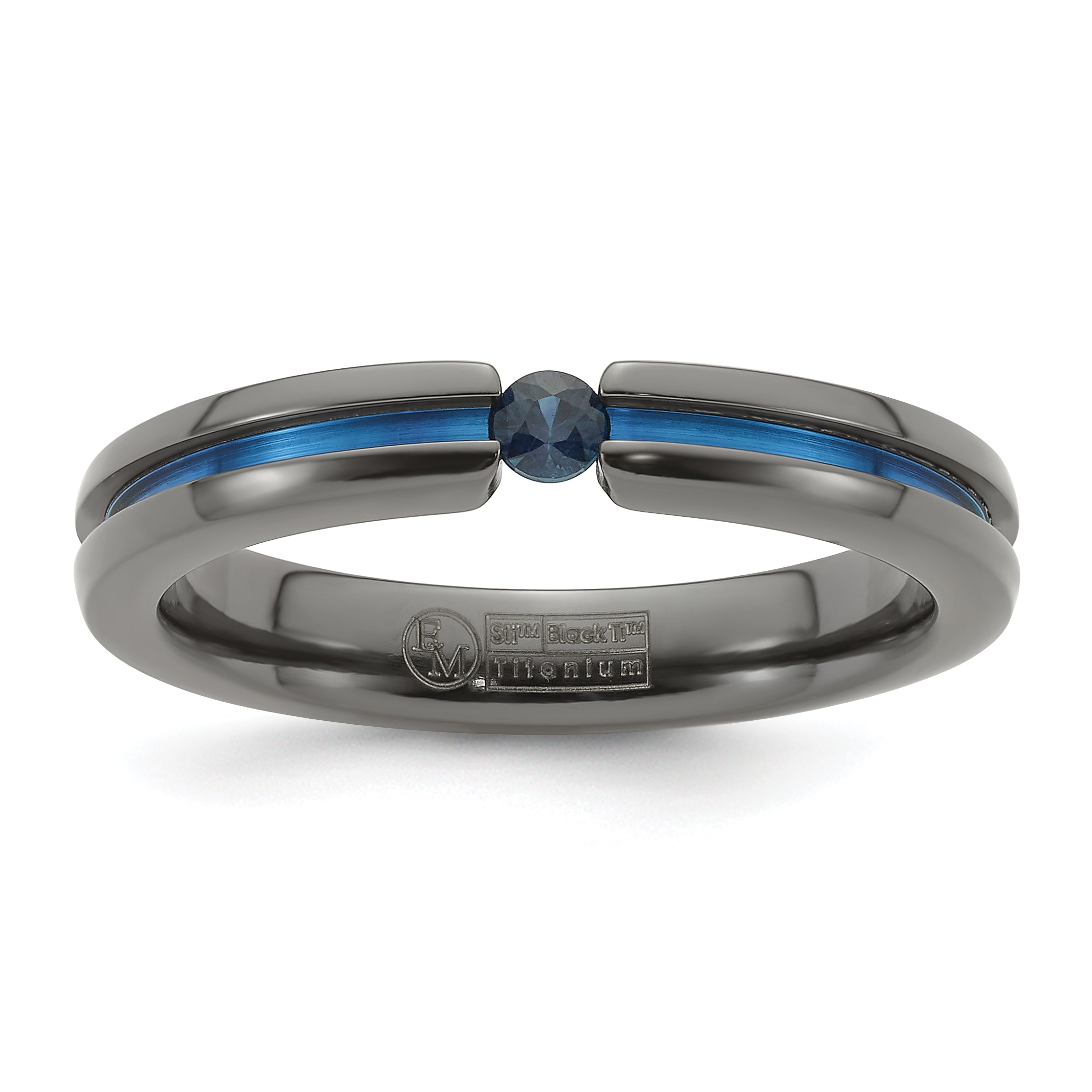 Edward Mirell Black Ti Blue Sapphire and Blue Anodized Grooved 4mm Band Main image