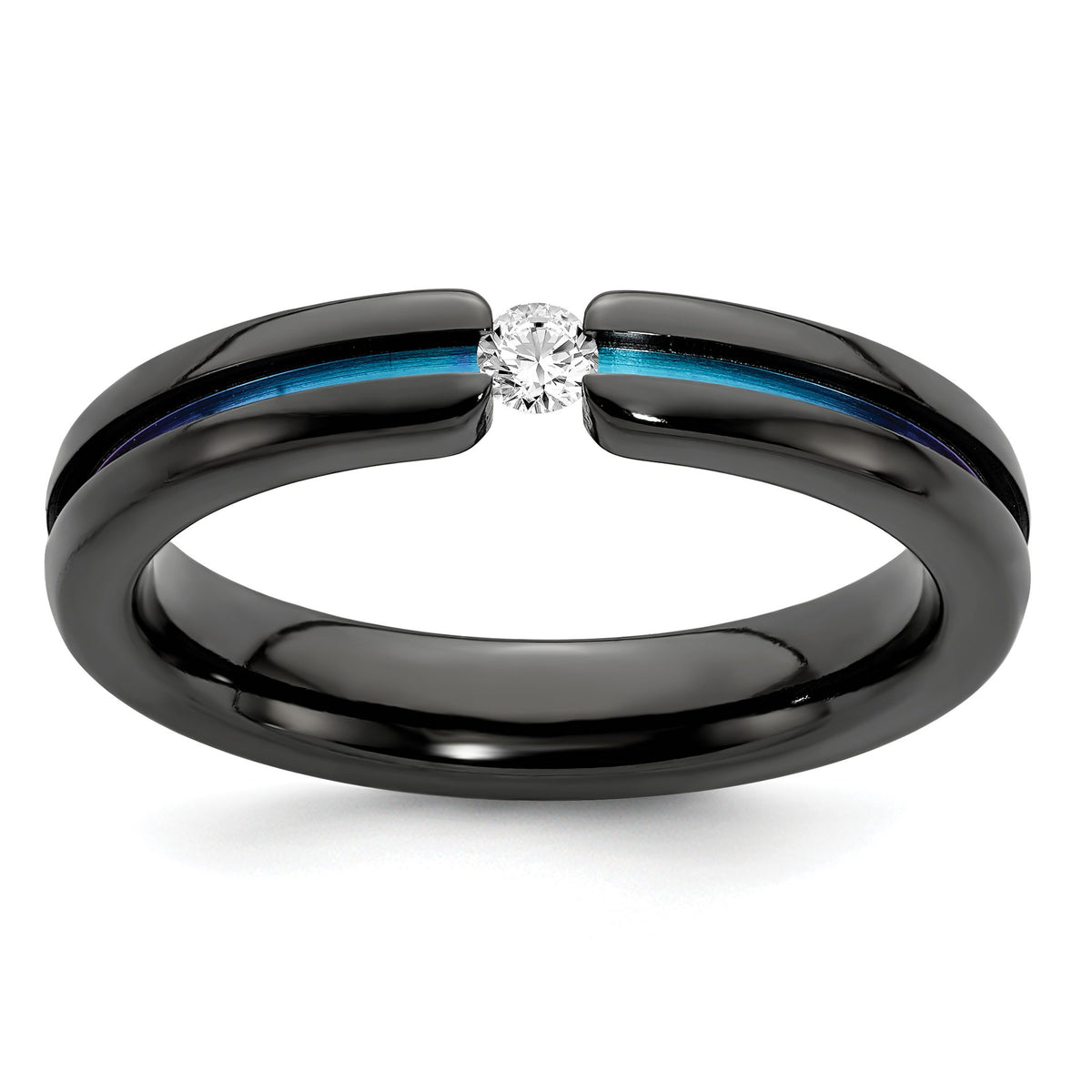 Black White Sapphire & Rainbow Anodized Wedding Band in Titanium, 4mm, Size 11–12 - Sophia Jewelers Main image