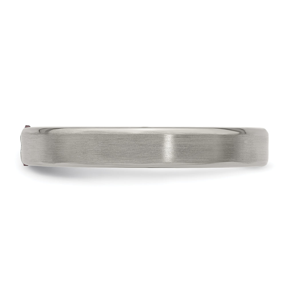 Edward Mirell Titanium Tension-set Square Rhodolite Garnet Brushed 4mm Band