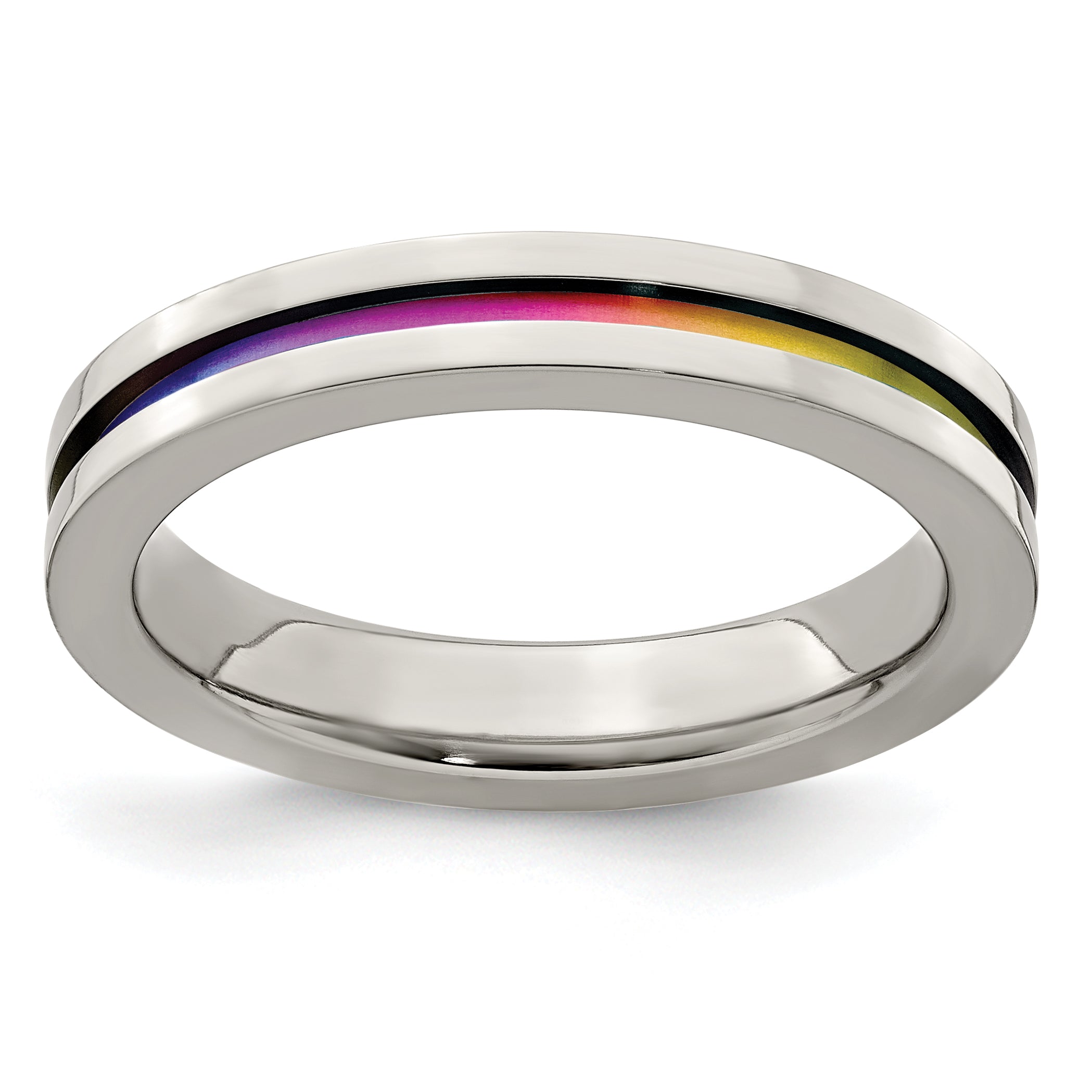 Edward Mirell Gray Titanium Rainbow Anodized Grooved Flat 4mm Band Main image