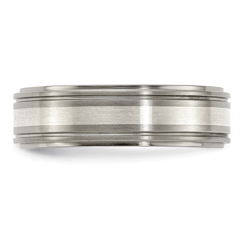 Edward Mirell Titanium Brushed&Polished w/Sterling Silver 7mm Band