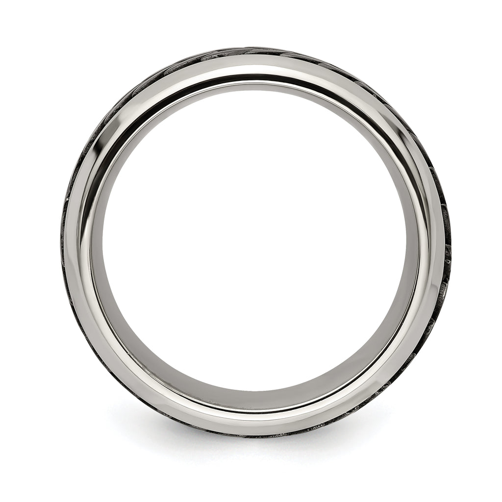 Edward Mirell Stainless Steel and Black Ti Rope Design Beveled Casted 9mm Band