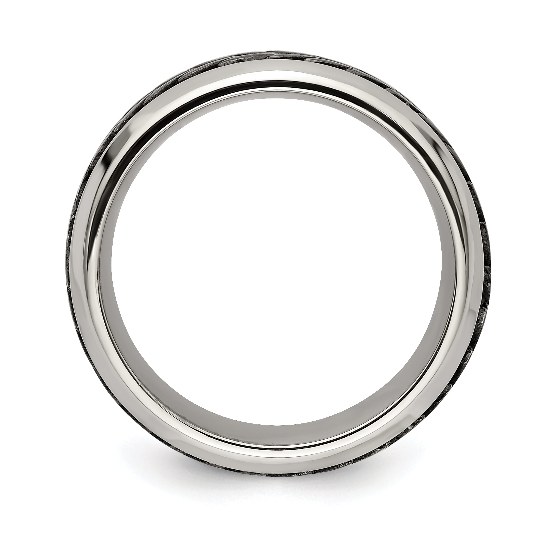 Edward Mirell Stainless Steel and Black Ti Rope Design Beveled Casted 9mm Band