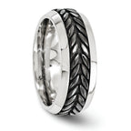 Edward Mirell Stainless Steel and Black Ti Rope Design Beveled Casted 9mm Band