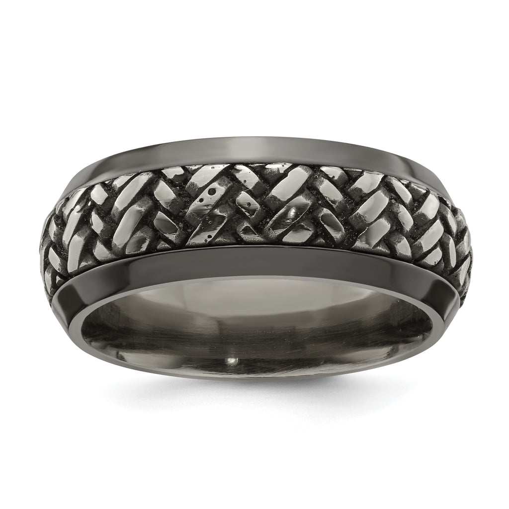 Edward Mirell Black Ti & Titanium Beveled Casated 9mm Band