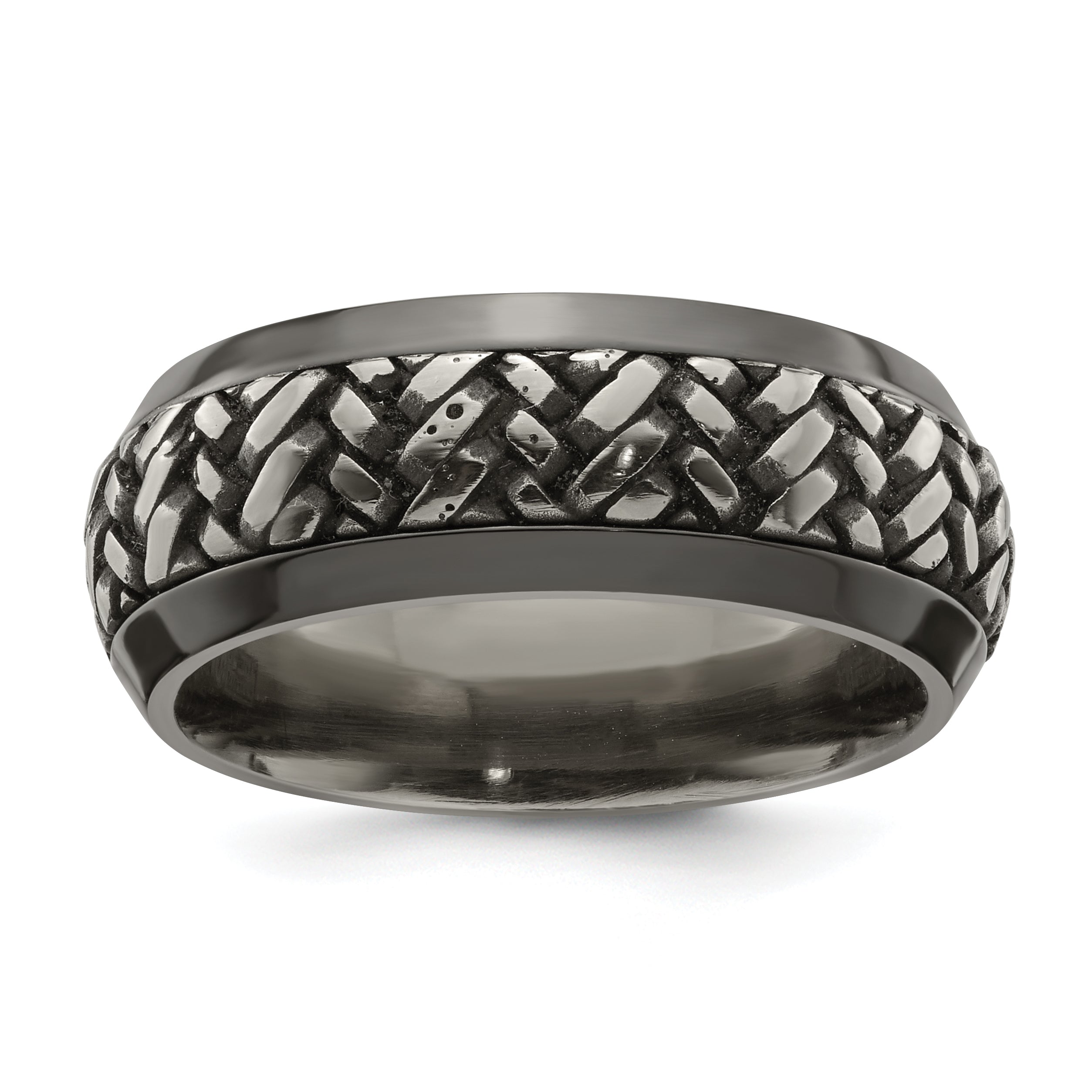 Edward Mirell Black Ti & Titanium Beveled Casated 9mm Band
