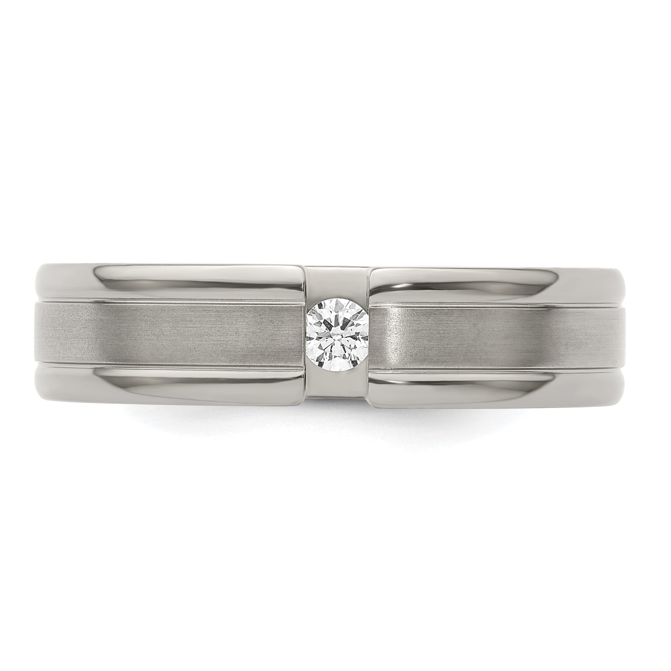 Edward Mirell Titanium Tension-set 1/10 carat Diamond Brushed/Polished Grooved 6mm Flat Band