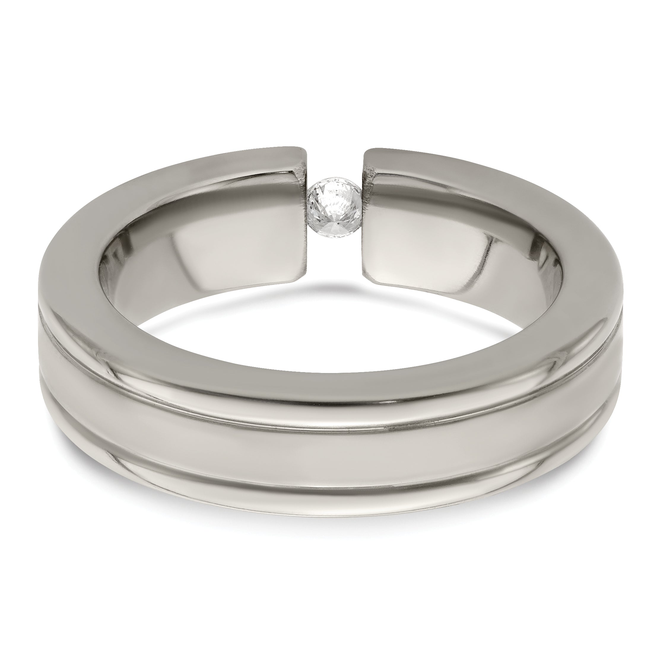 Edward Mirell Titanium Tension-set 1/10 carat Diamond Brushed/Polished Grooved 6mm Flat Band
