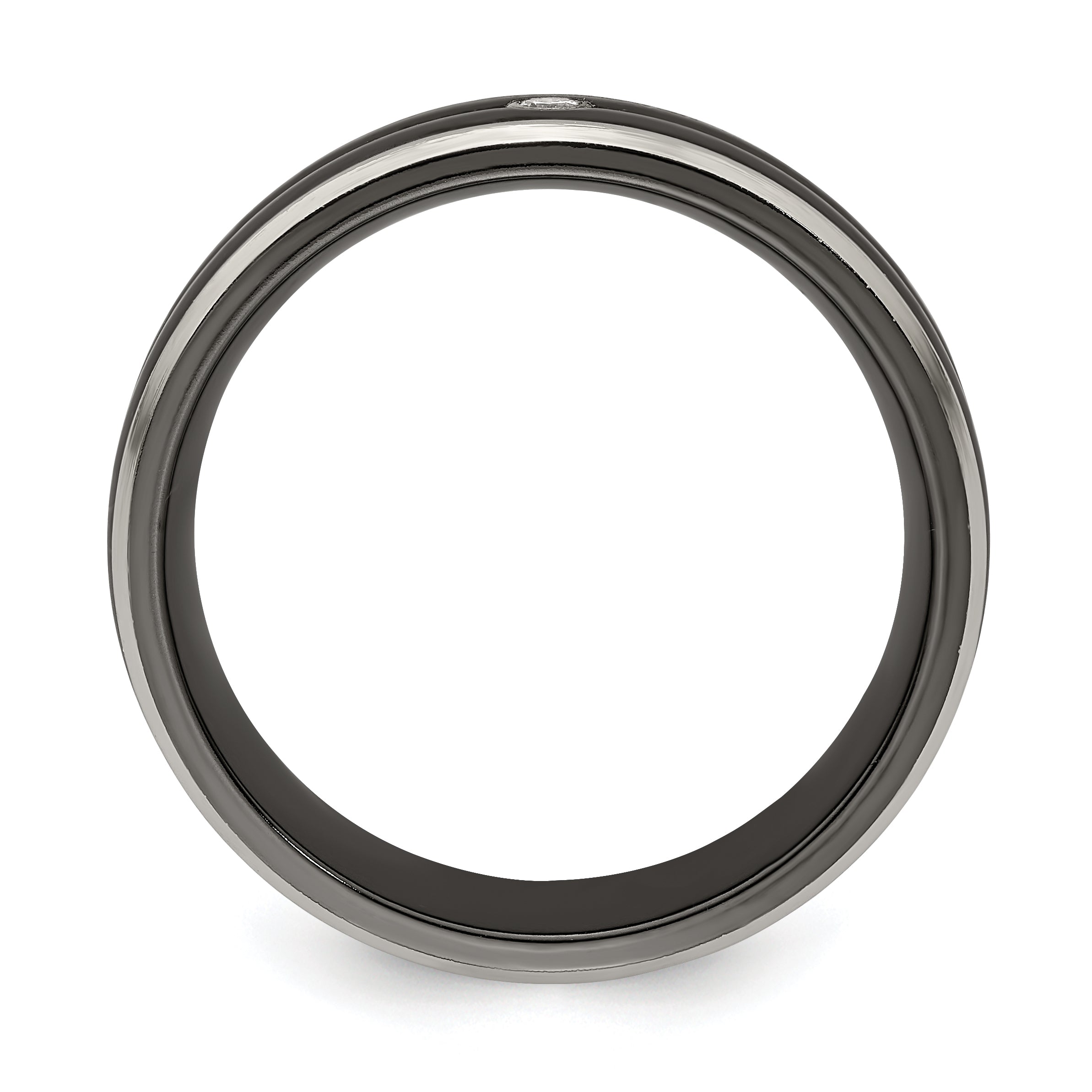 Edward Mirell Black Ti with Grey Titanium Edge .03 carat Diamond with Sterling Silver Bezel 7mm Band Secondary image