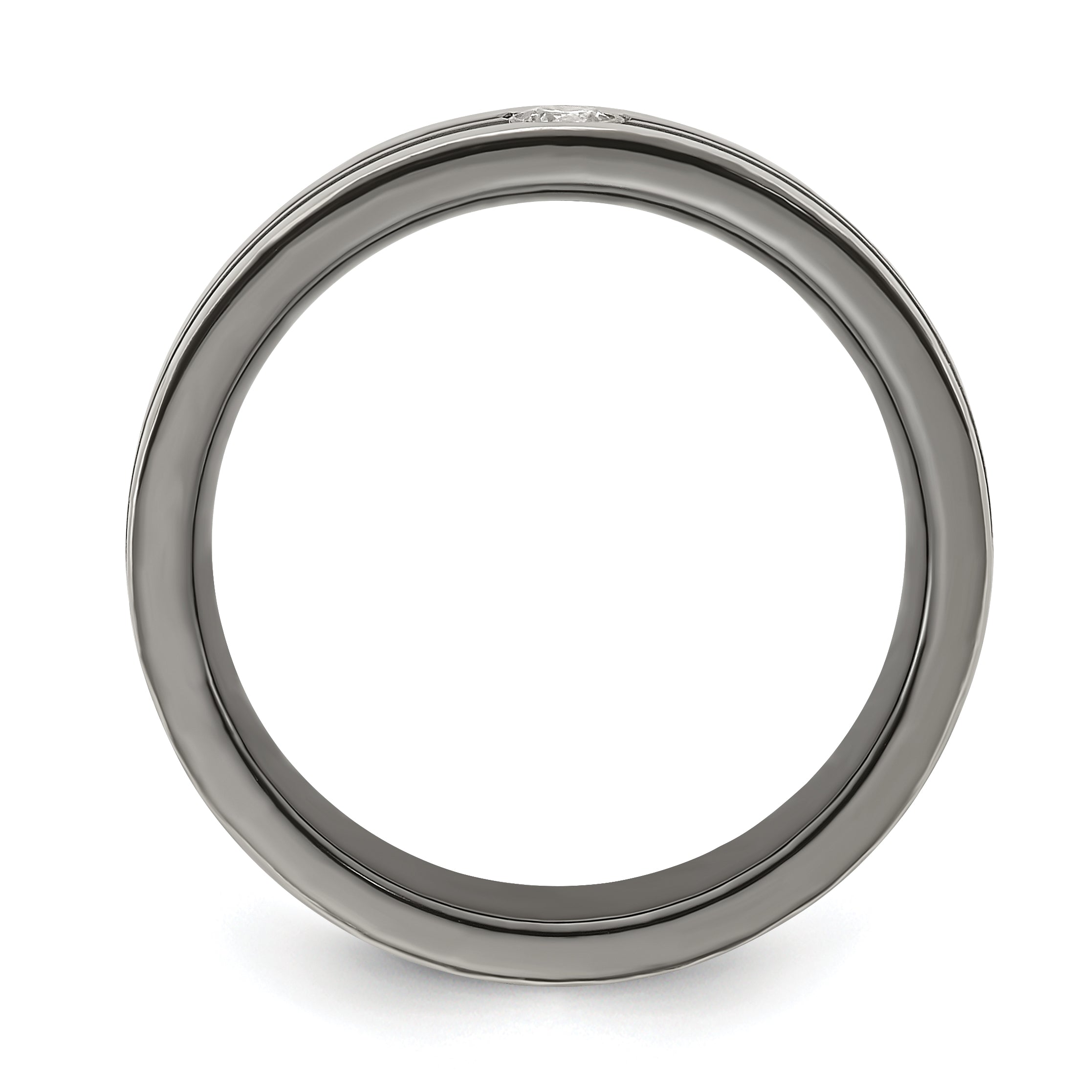 Edward Mirell Black Ti with Grey Titanium Edge 1/10 carat Diamond with Sterling Silver Bezel 6mm Band Main image