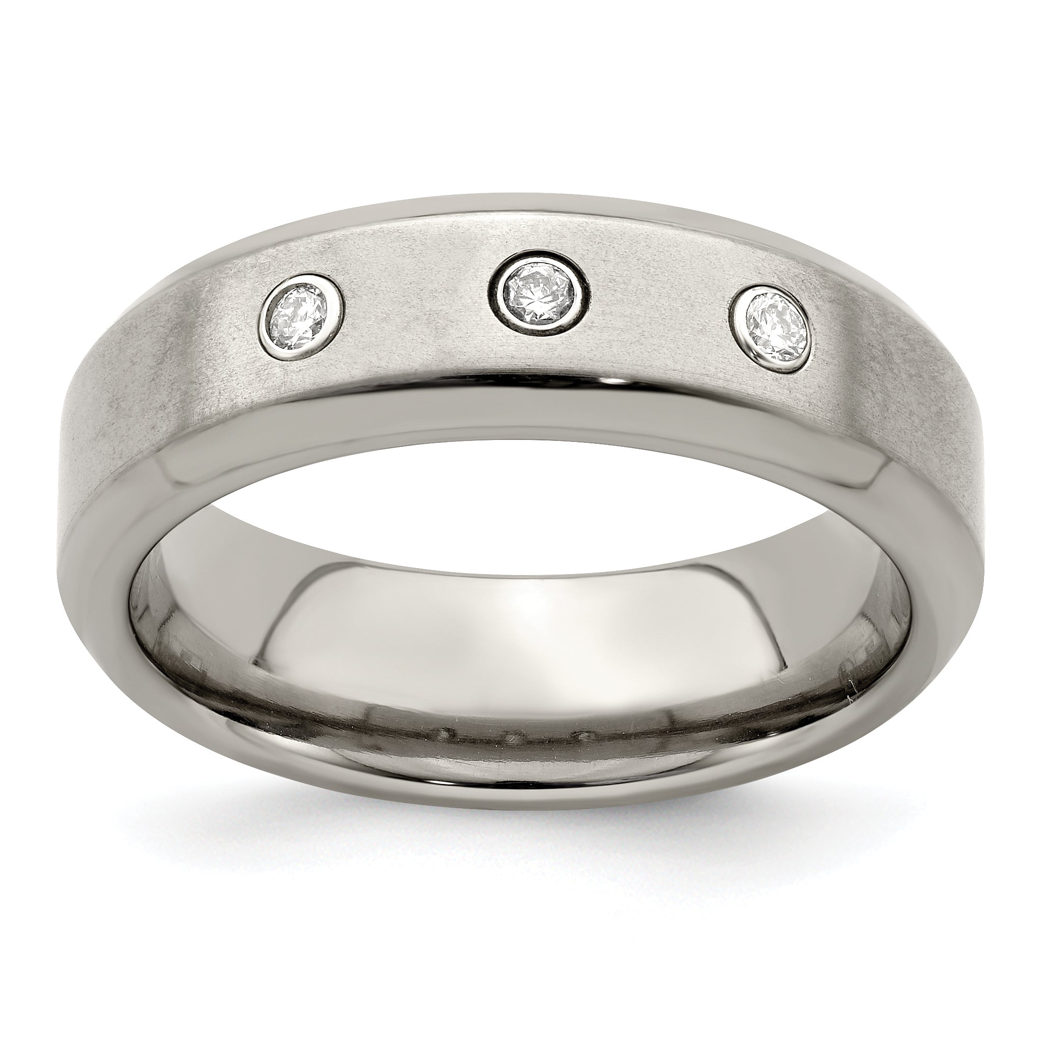 Edward Mirell Titanium Beveled .09 ct Dia With Sterling Silver Bezel Band