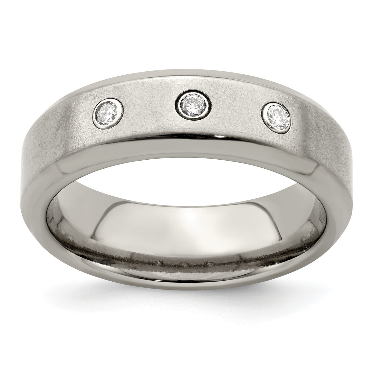 Diamond Bezel Wedding Band in Titanium/Silver Two-Tone, 7mm (.09 ct. tw.), Size 8.5–11.5 - Sophia Jewelers Main image