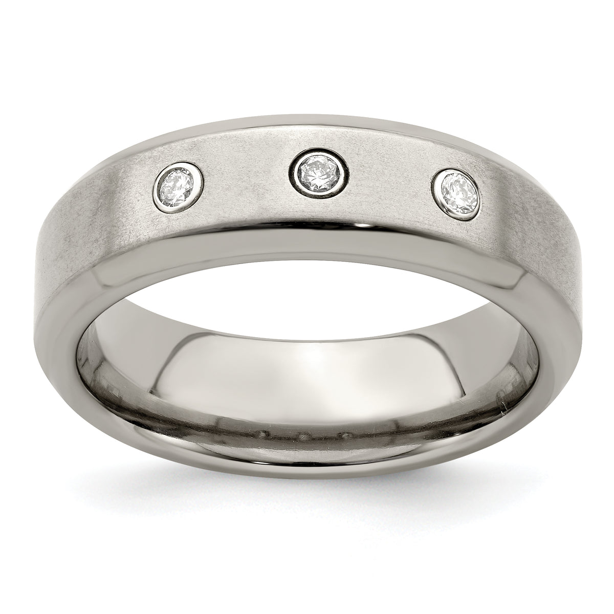 Edward Mirell Titanium Beveled .09 ct Dia With Sterling Silver Bezel Band