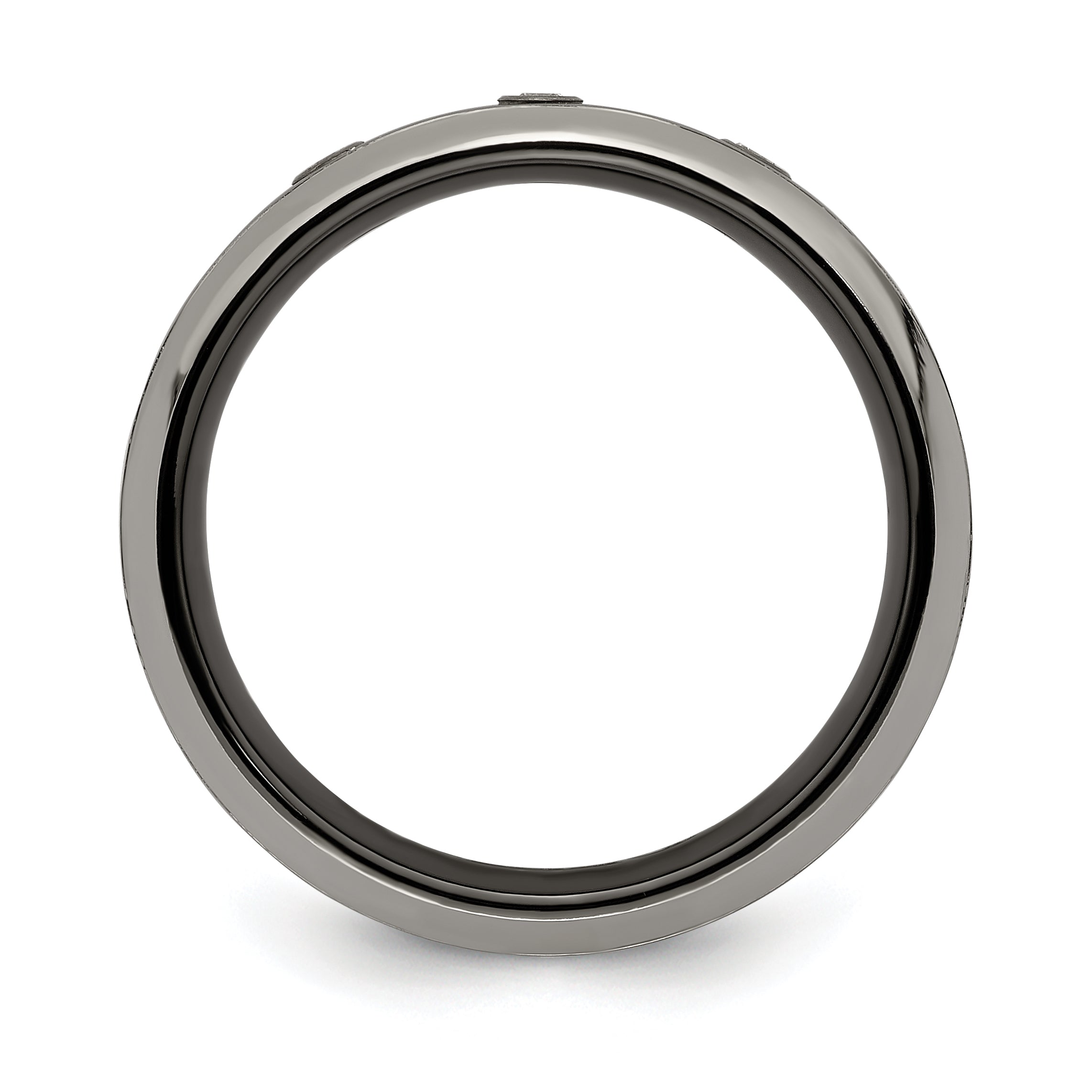 Edward Mirell Black Ti with Beveled Titanium Edge 1/10 carat Diamond with Sterling Silver Bezel 7mm Band Secondary image
