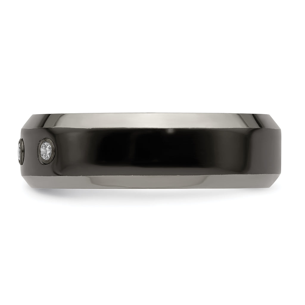 Edward Mirell Black Ti with Beveled Titanium Edge 1/10 carat Diamond with Sterling Silver Bezel 7mm Band
