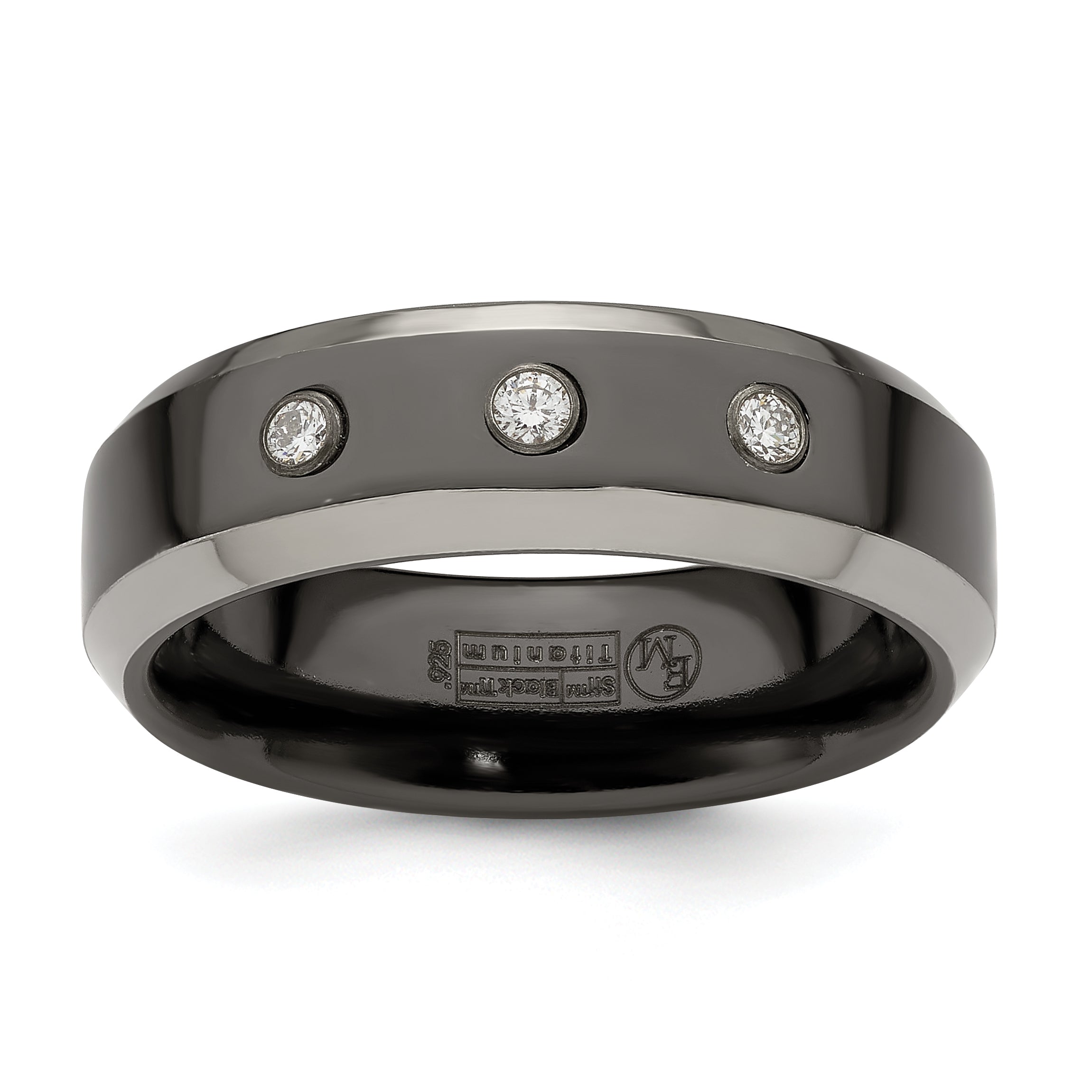 Edward Mirell Black Ti with Beveled Titanium Edge 1/10 carat Diamond with Sterling Silver Bezel 7mm Band Main image