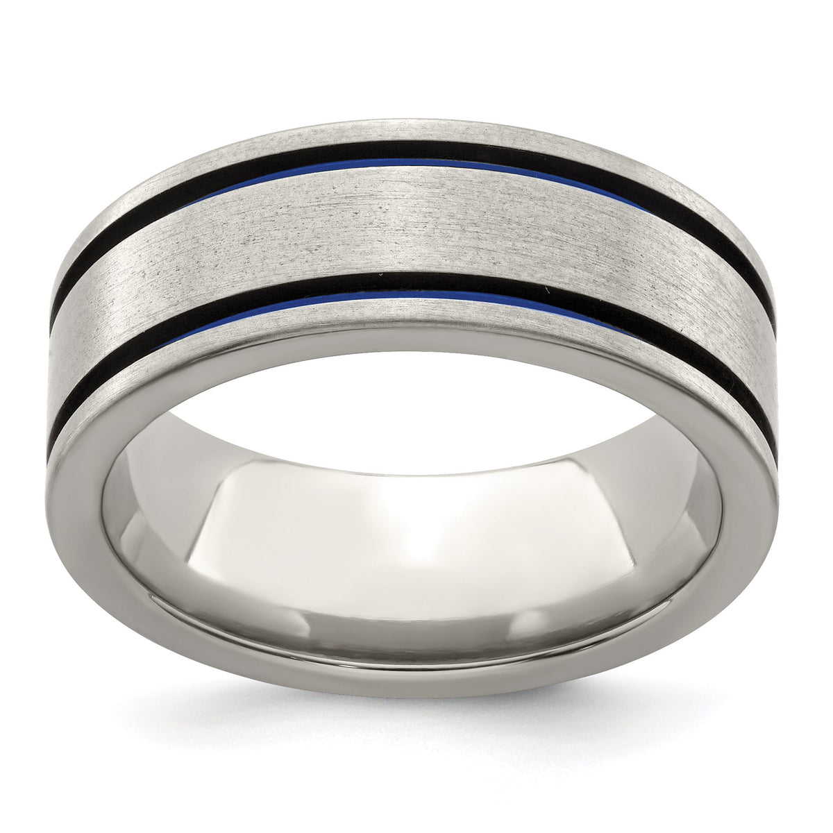 Blue Anodized Double Groove Flat Wedding Band in Titanium, 8mm Brushed, Size 12.5–13 - Sophia Jewelers Main image