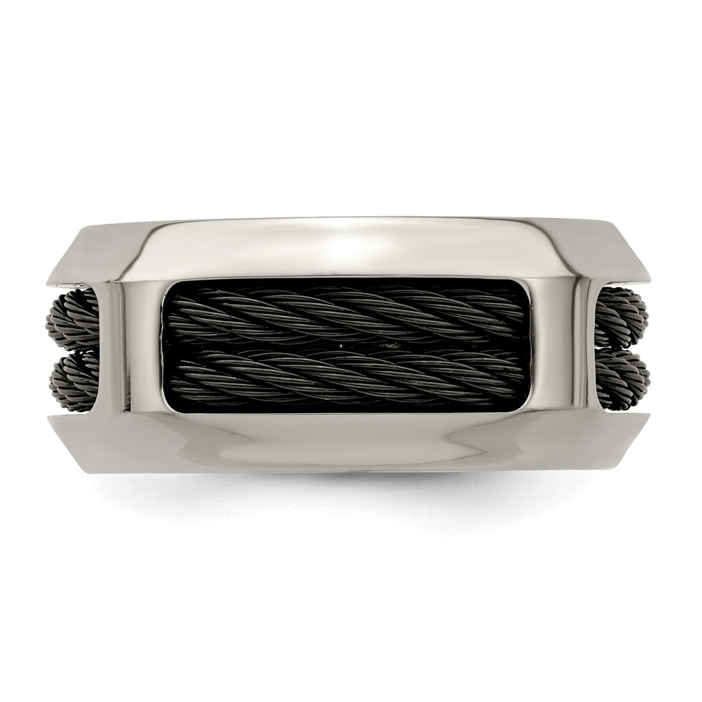 Edward Mirell Stainless Steel and Black Ti Double Cable 10.75mm Band