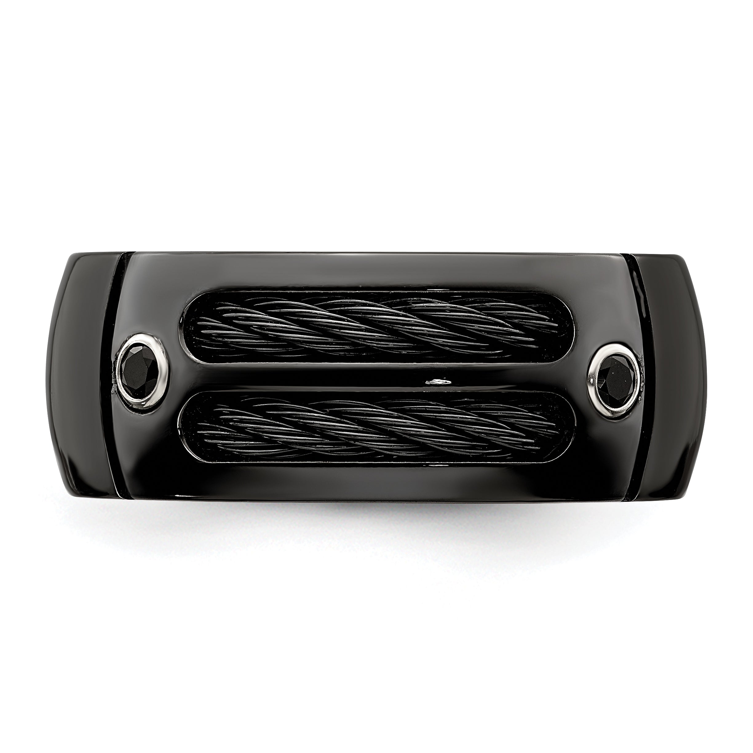 Edward Mirell Black Ti Cable & Spinel Sterling Silver Bezel 9.5mm Band