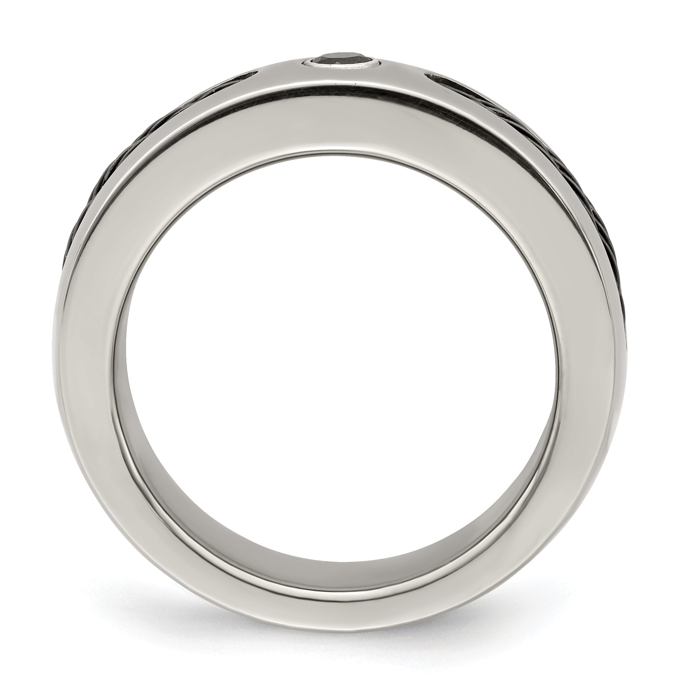 Edward Mirell Titanium Cable and Black Spinel with Sterling Silver Bezel 7mm Band Secondary image