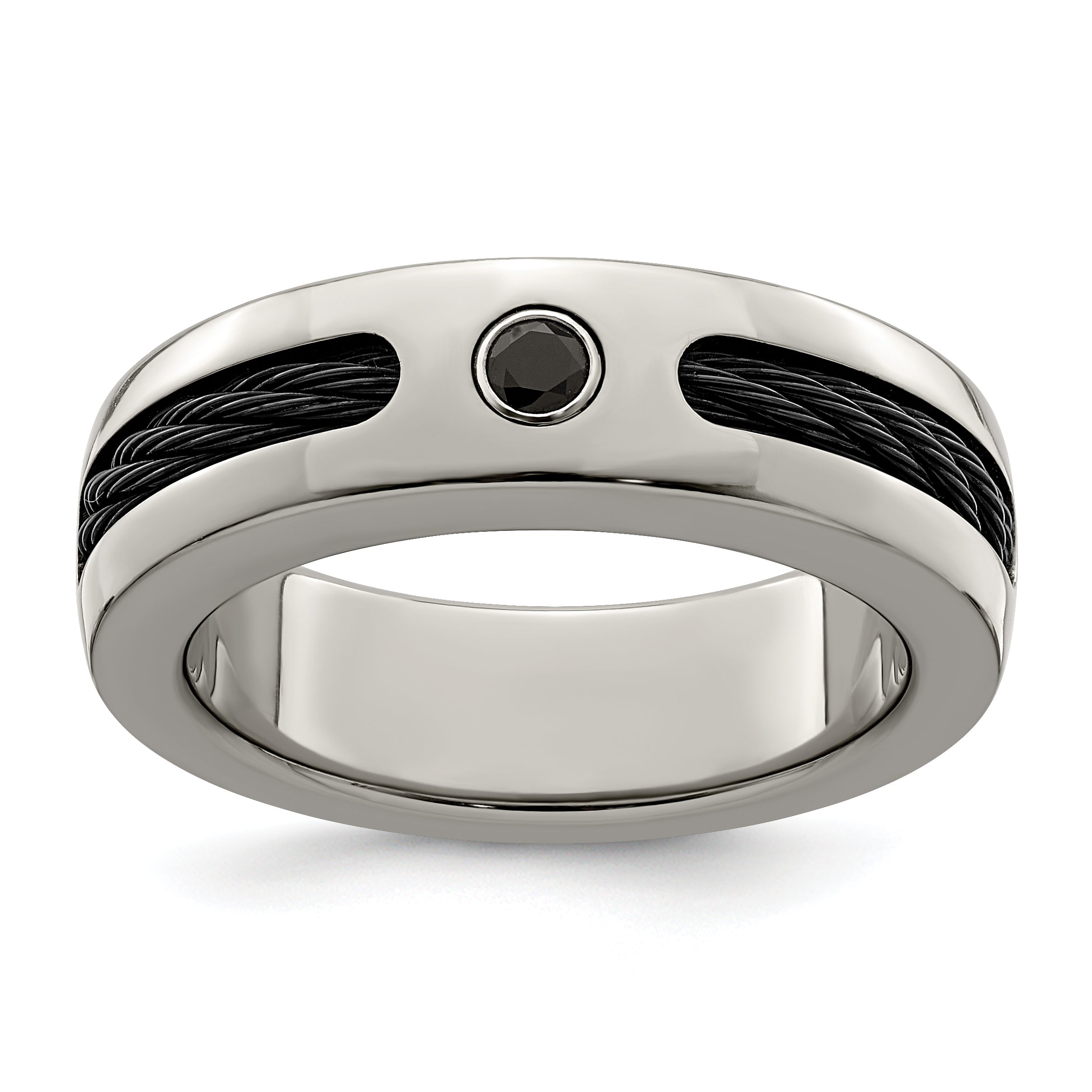 Edward Mirell Titanium Cable and Black Spinel with Sterling Silver Bezel 7mm Band Main image