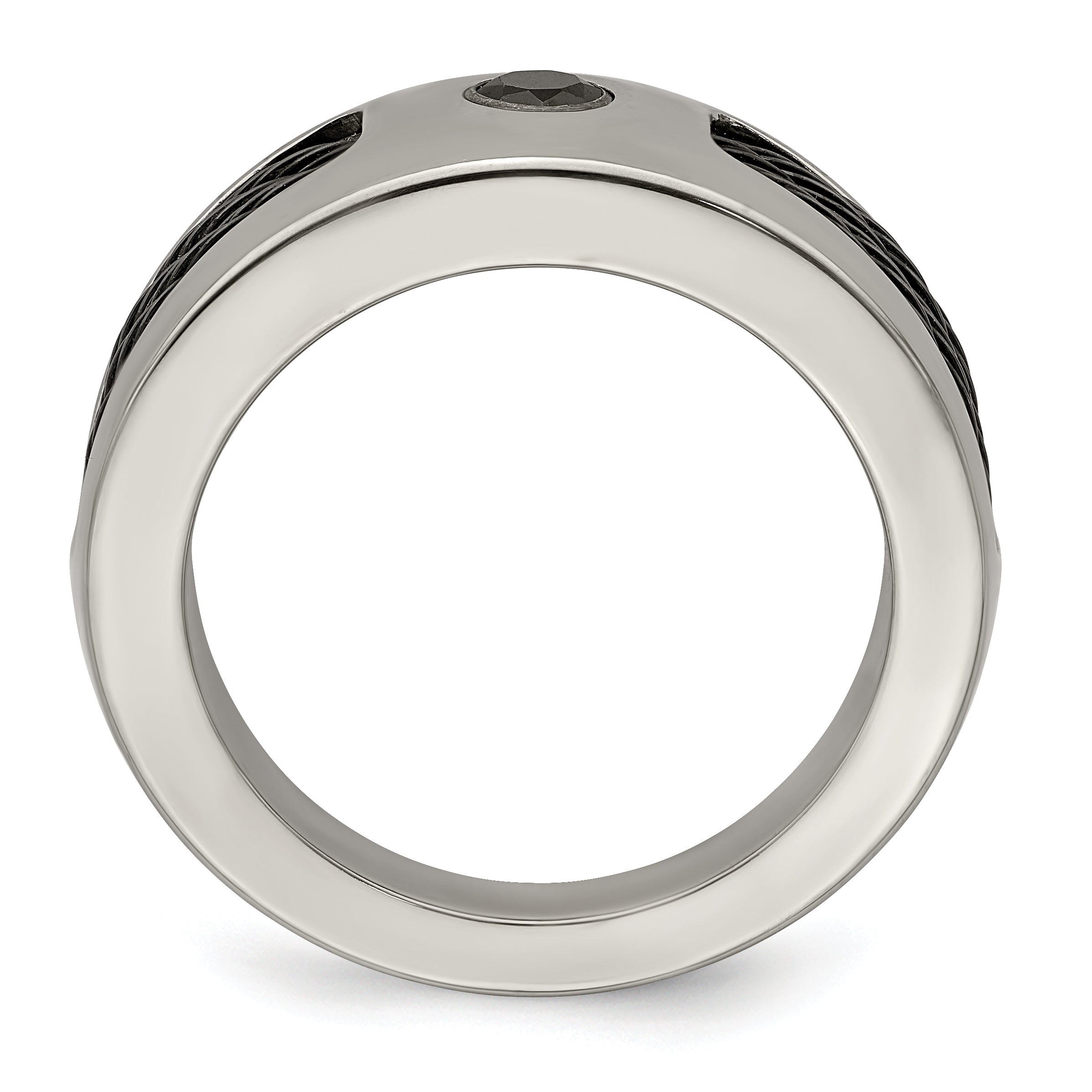 Edward Mirell Titanium Double Cable and Black Spinel with Sterling Silver Bezel 8mm Band Secondary image