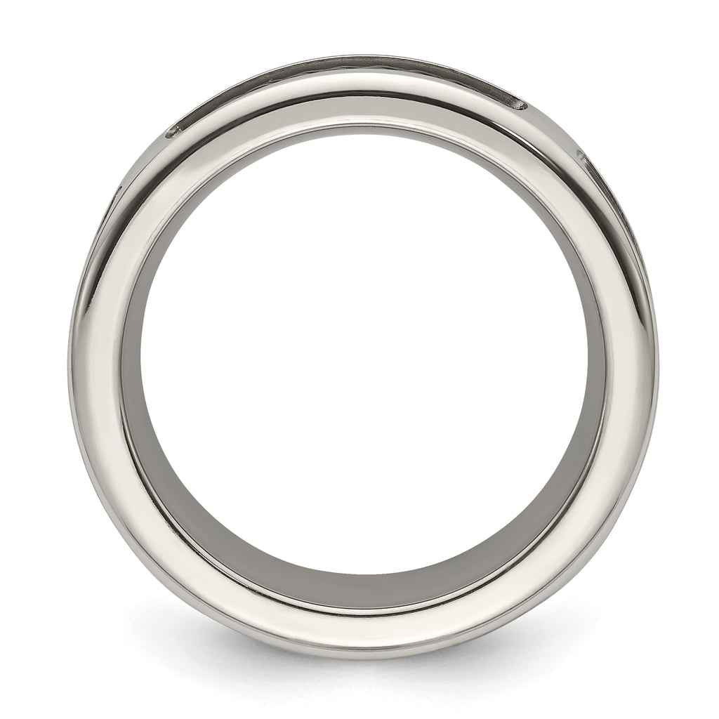 Edward Mirell Stainless Steel and Black Ti Cable Edge Polished Concave 10mm Band