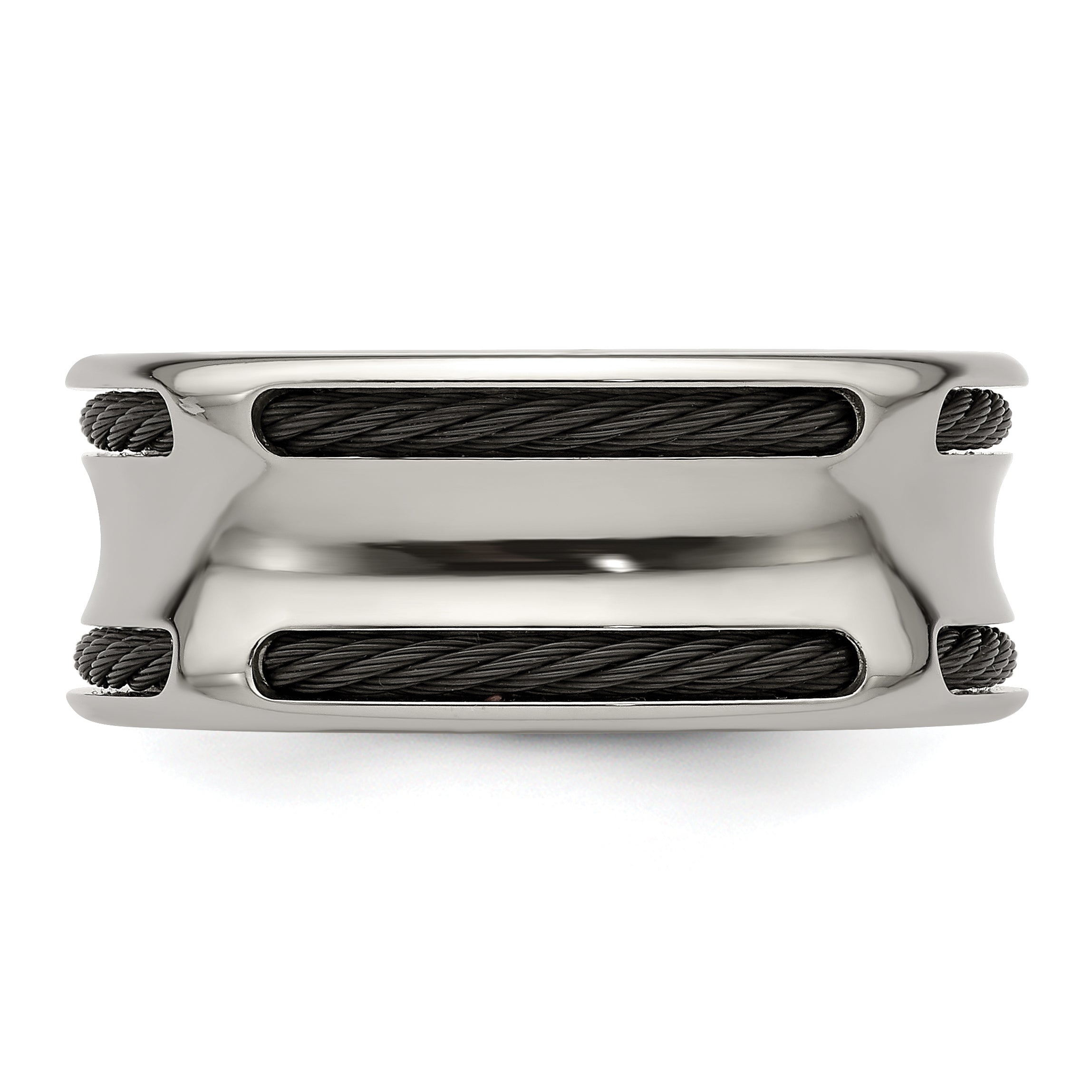 Edward Mirell Stainless Steel and Black Ti Cable Edge Polished Concave 10mm Band
