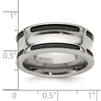Edward Mirell Stainless Steel and Black Ti Cable Edge Polished Concave 10mm Band