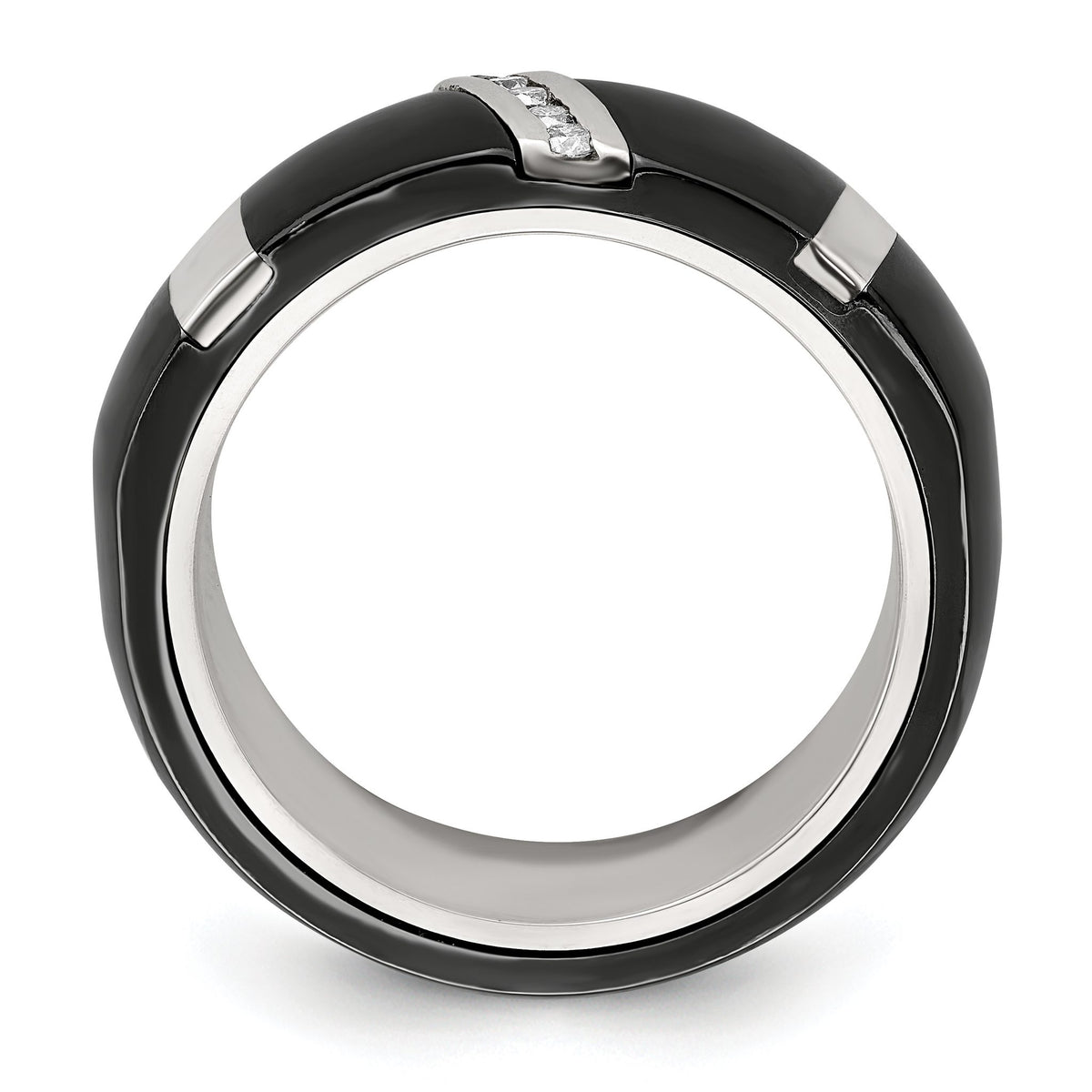 Black Diamond Wedding Band in Titanium/Silver Two-Tone, 10mm (.10 ct. tw.), Size 8–12 - Sophia Jewelers Main image